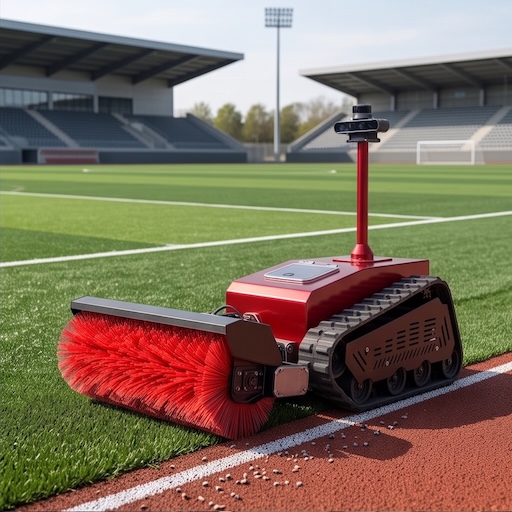Frost-E robot brushing synthetic athletic turf and track